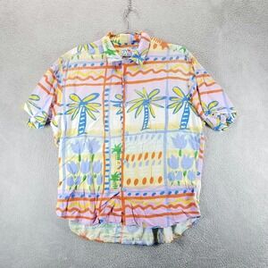 Jams World Shirt Mens L Rayon Hawaiian Palm Tree Button Up Camp